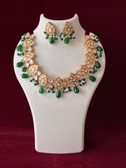 Kundan Emerald Green Pearl Drop Necklace set