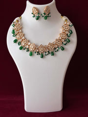 Kundan Emerald Green Pearl Drop Necklace set