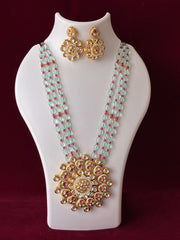Kundan Oval Beads Elegant Long Necklace set