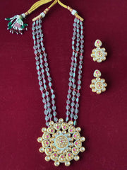 Kundan Oval Beads Elegant Long Necklace set