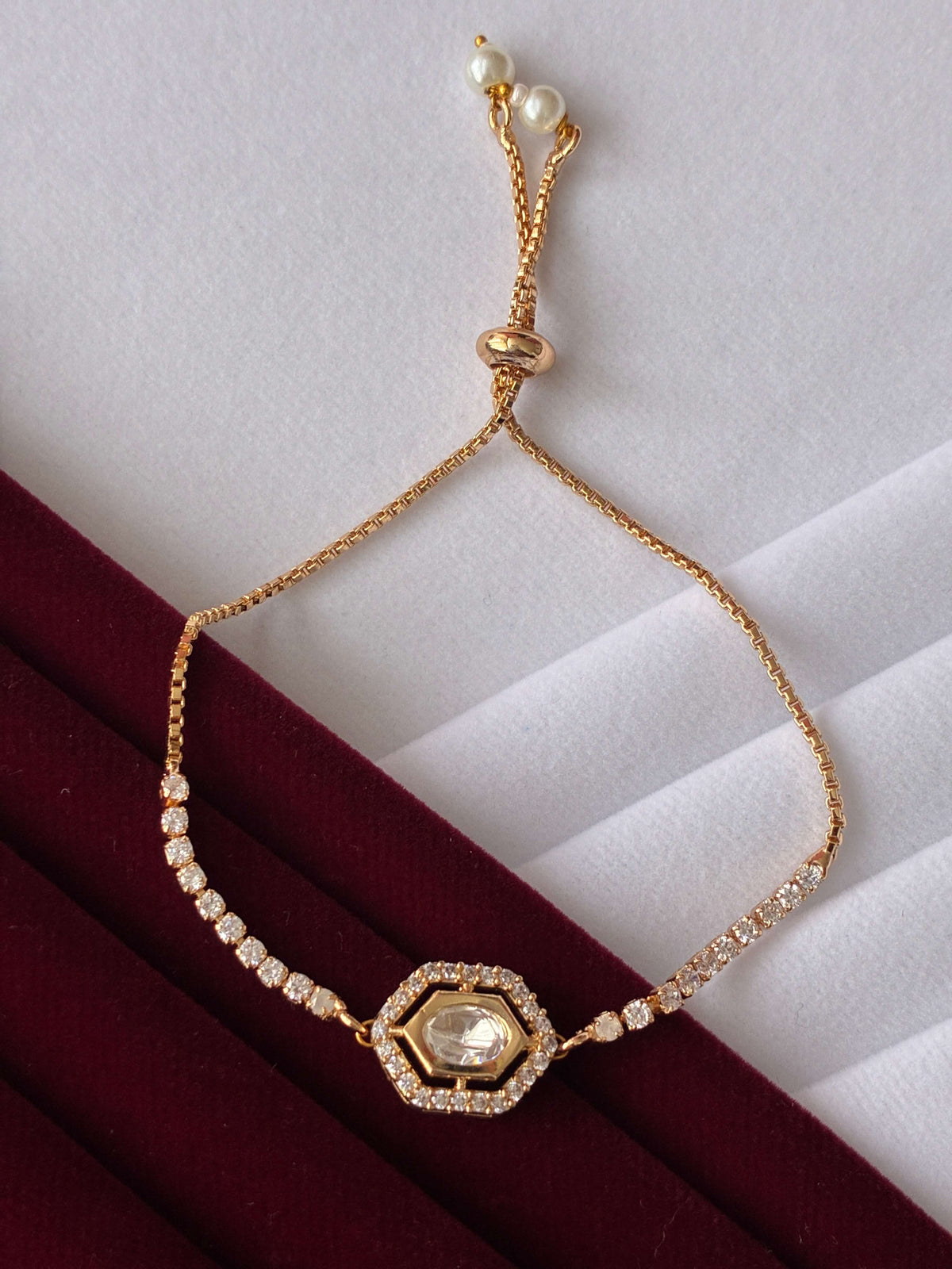 Kundan Single Octagon Designer Bracelet