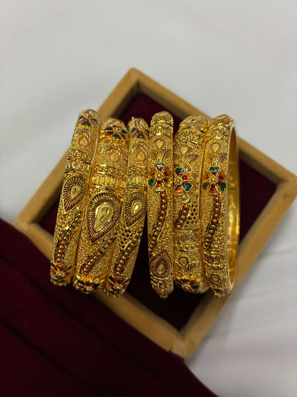 Floral Meenakari Gold Plated Bangle set