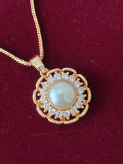 CZ Pearl Golden tone Blooming Pendant set