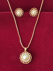 CZ Pearl Golden tone Blooming Pendant set