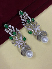 CZ Elegant Emerald Green Pearl Drop Dangler