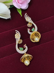CZ Classic Ruby Green Peacock Jhumka Earing