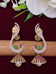 CZ Classic Ruby Green Peacock Jhumka Earing