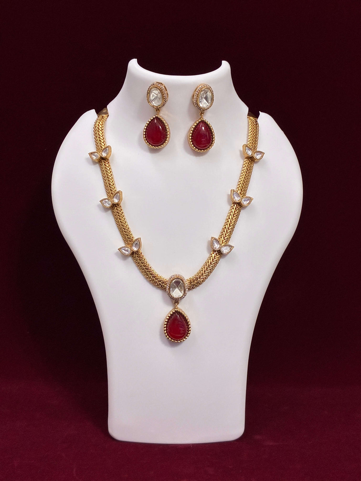 Kundan Royal Ruby Drop Necklace set