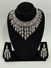 CZ Silver tone Statement Necklace Set