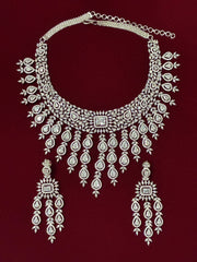 CZ Silver tone Statement Necklace Set