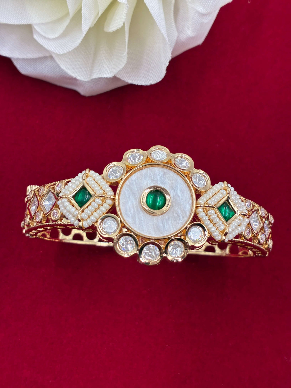 Kundan Openable Emerald Green Polki Kada