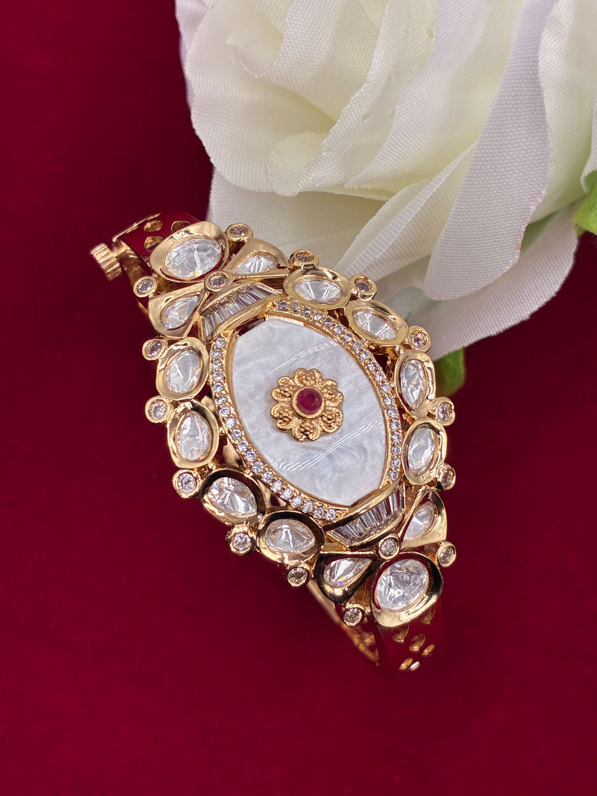 Kundan Openable Mother of Pearl Kada