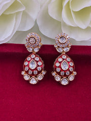 Kundan Ruby Red Meenakari Drop Earrings