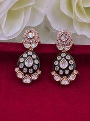Kundan Emerald Green Meenakari Earrings