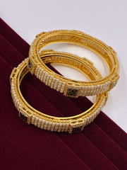 Pearl Bangle with Ruby Green Meenakari