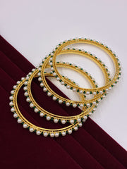 Emerald Green and White Single Line Pearl Bangle