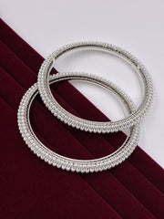 Silver Tone Designer Pearl Bangle