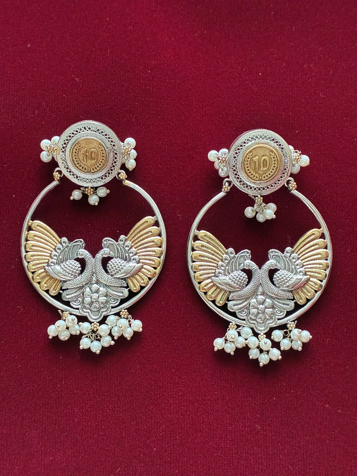 Oxidised Circular Twotone Peacock Earring