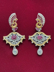 Oxidised Adorable Ruby Peacock Earring