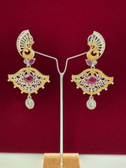 Oxidised Adorable Ruby Peacock Earring