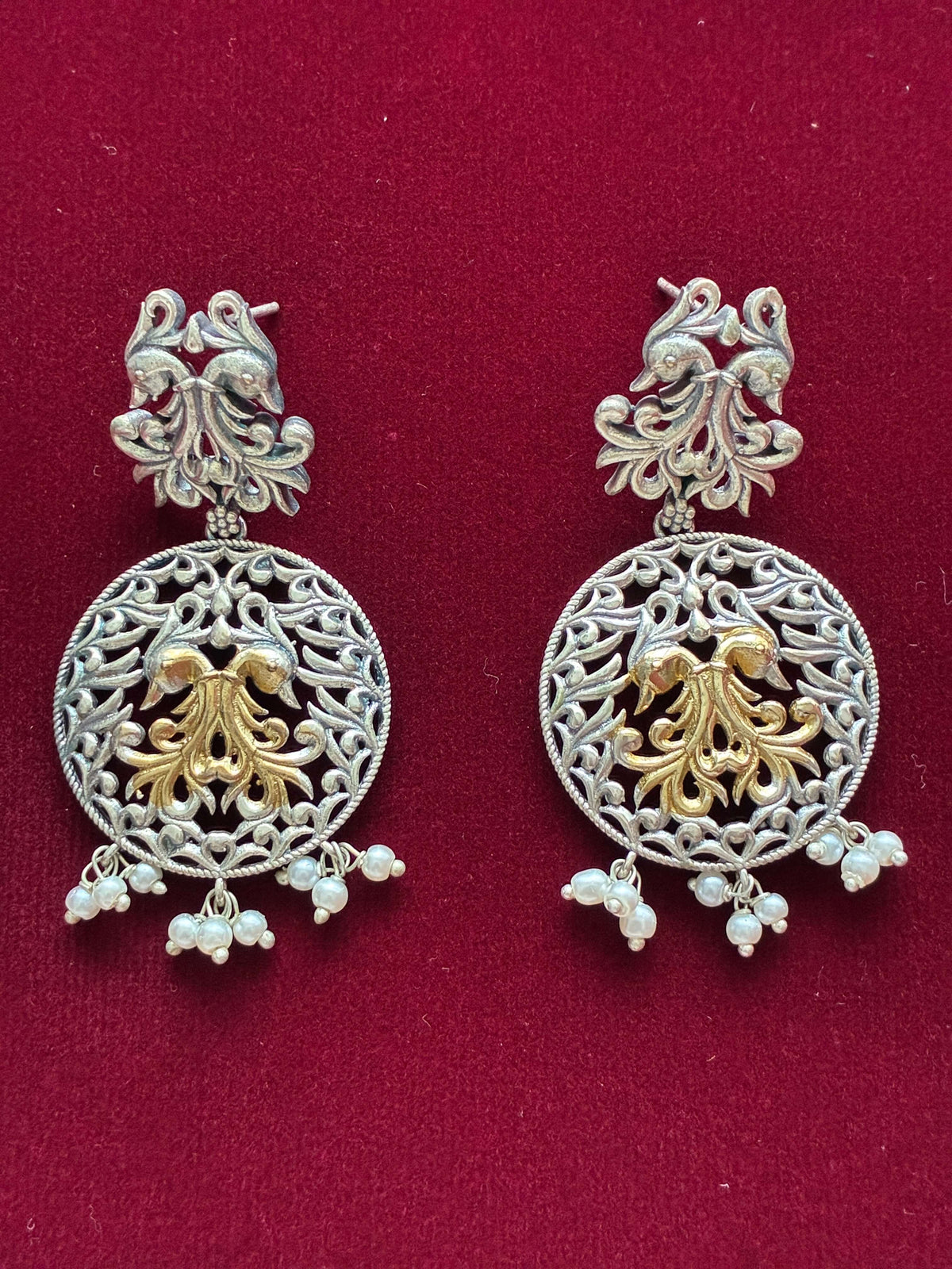 Oxidised Circlet Dual tone Peacock Earring