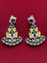 Oxidised Saphire Blue Elephant Earring