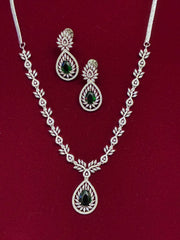 CZ Emerald Green Tear Drop Necklace Set