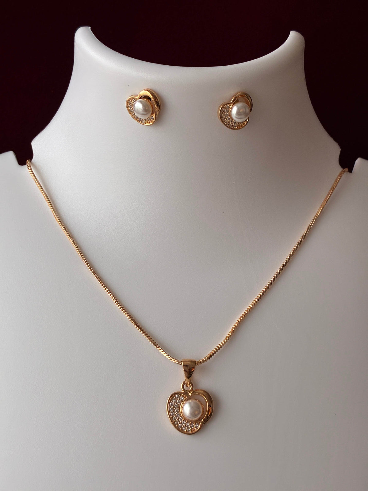 CZ Pearl Heart Shape Pendant set