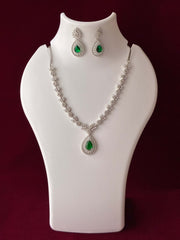 CZ Emerald Green Tear Drop Necklace Set