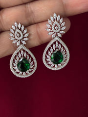 CZ Emerald Green Tear Drop Necklace Set