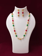 Antique Ruby Green Traditional Mala Necklace Set