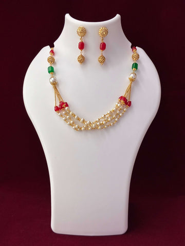 Antique Ruby Green Classic Mala Necklace Set