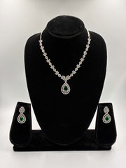 CZ Emerald Green Tear Drop Necklace Set
