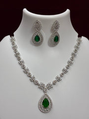 CZ Emerald Green Tear Drop Necklace Set