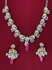 Oxidised Dual Tone Ruby Drop Necklace set