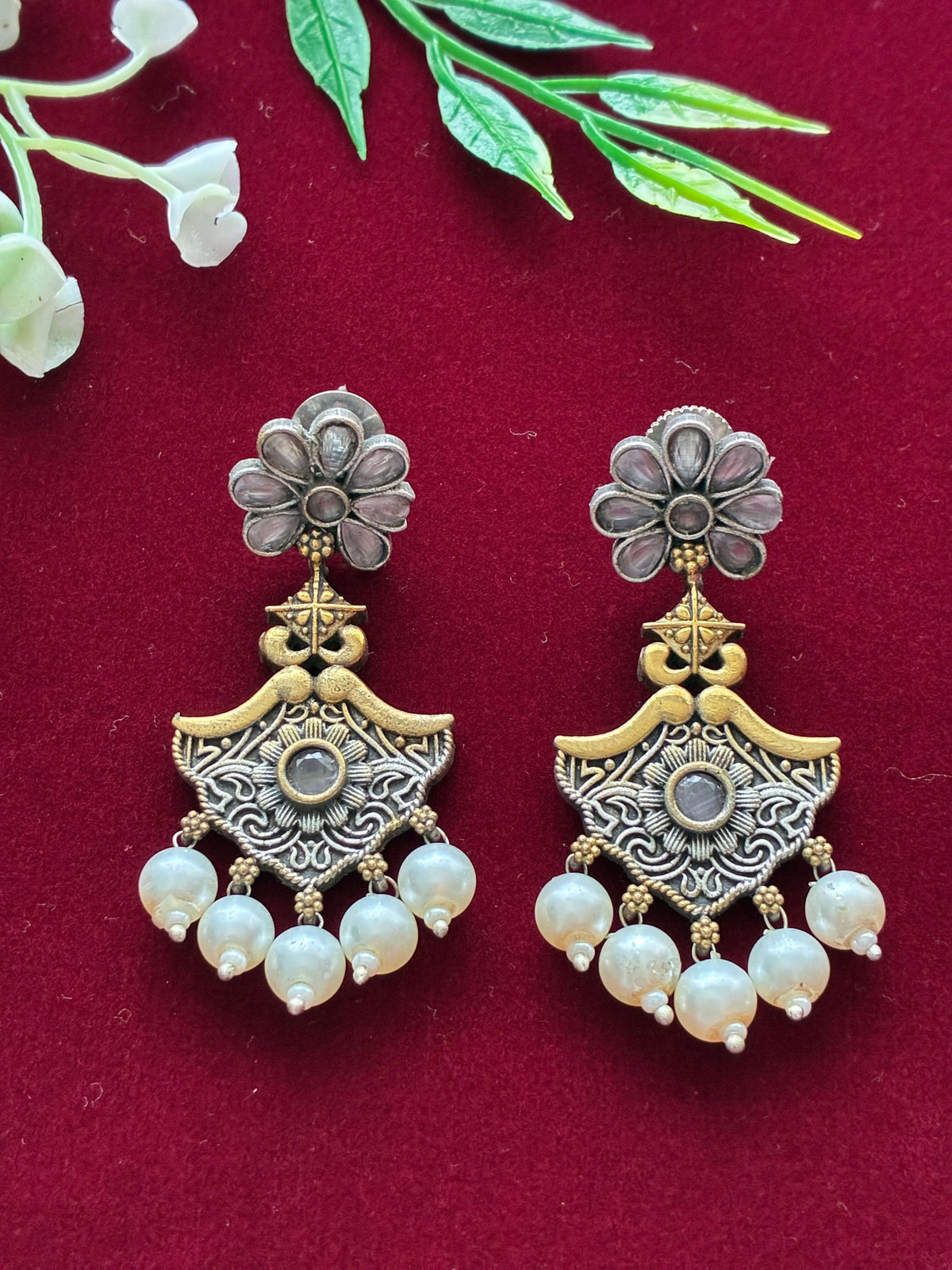 Oxidised Moti Earring