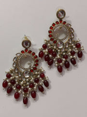 Indo Western Marron White Moti Beads Earring