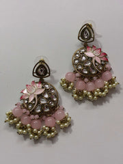 Indo Western Pink Lotus Pearl Drop Earring