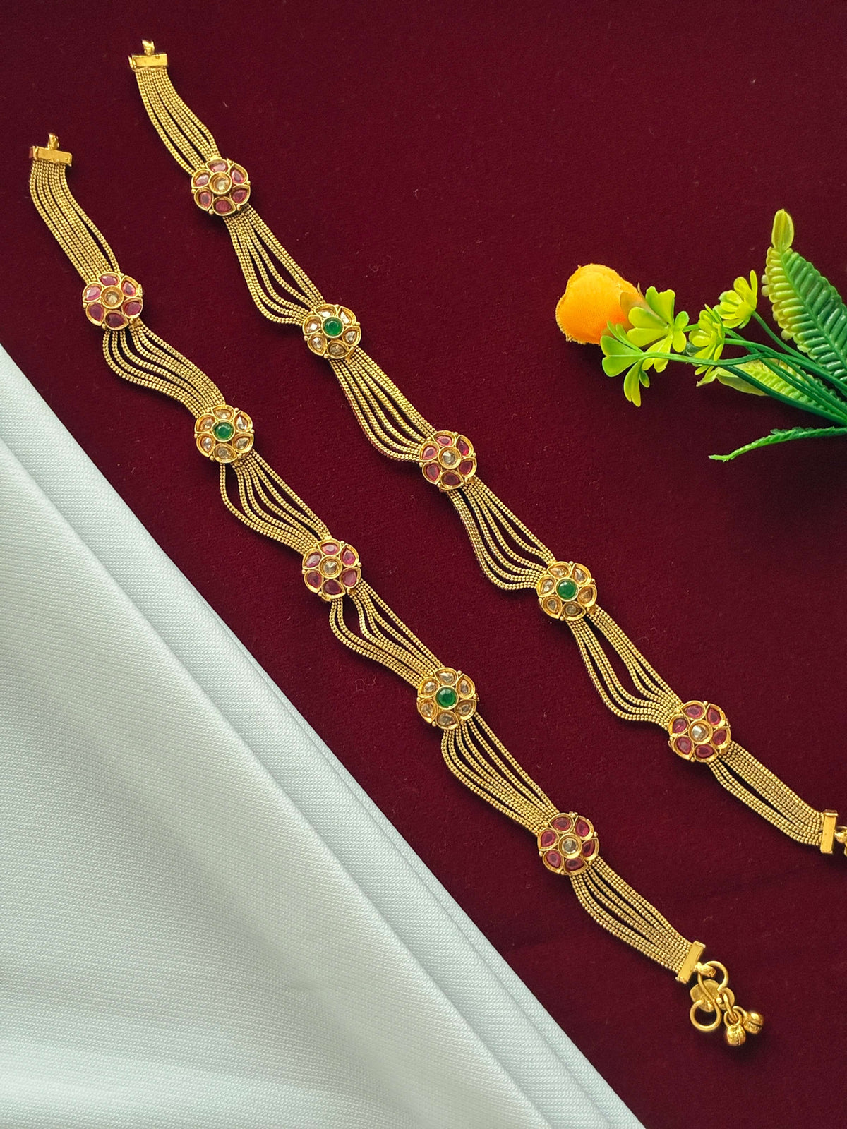 Antique Ruby Green Stone Designer Payal