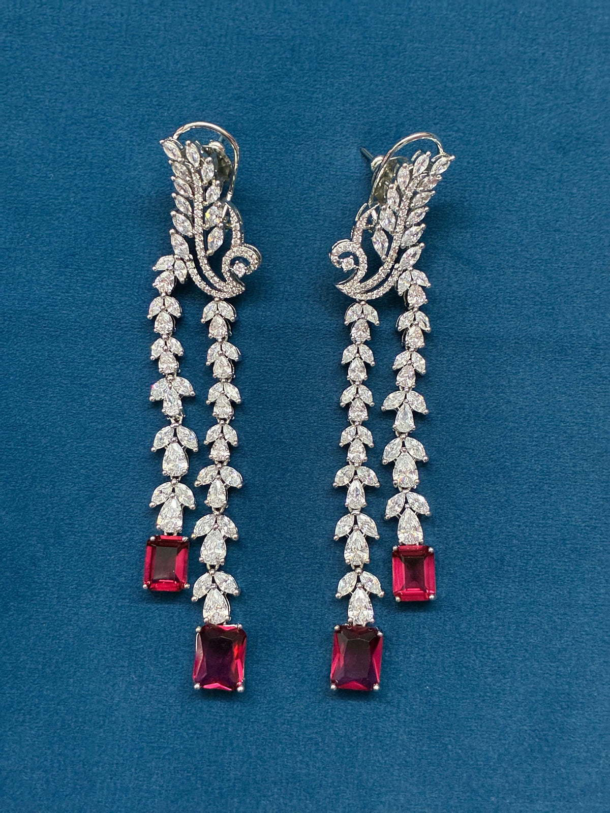 CZ Ruby Long Adorable Earring