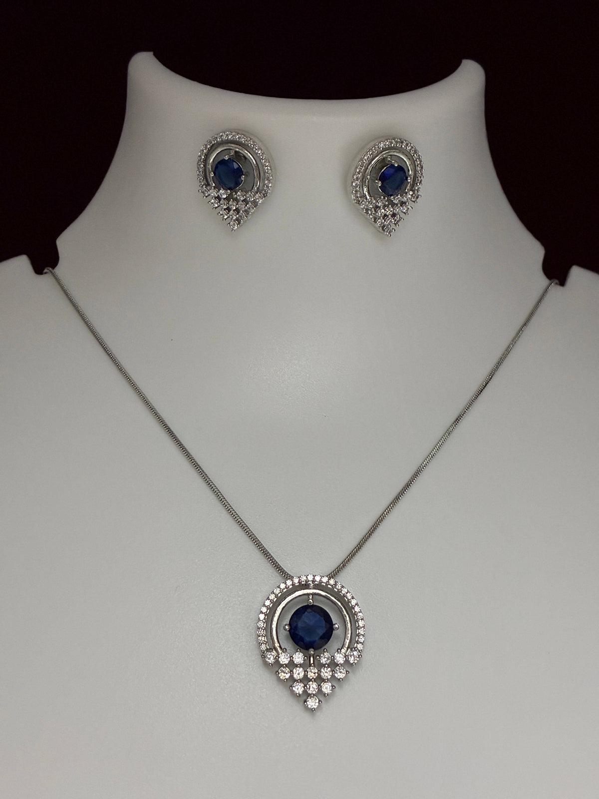CZ  Sapphire Blue Designer Pendant Set
