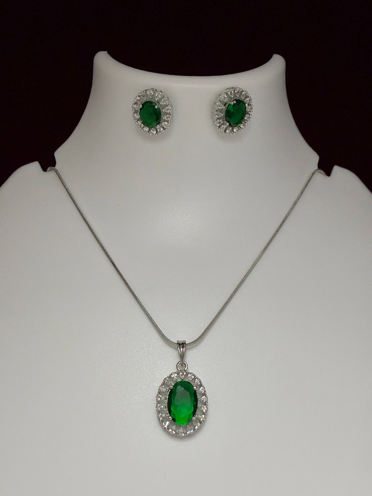 CZ Empress Emerald Pendant Set
