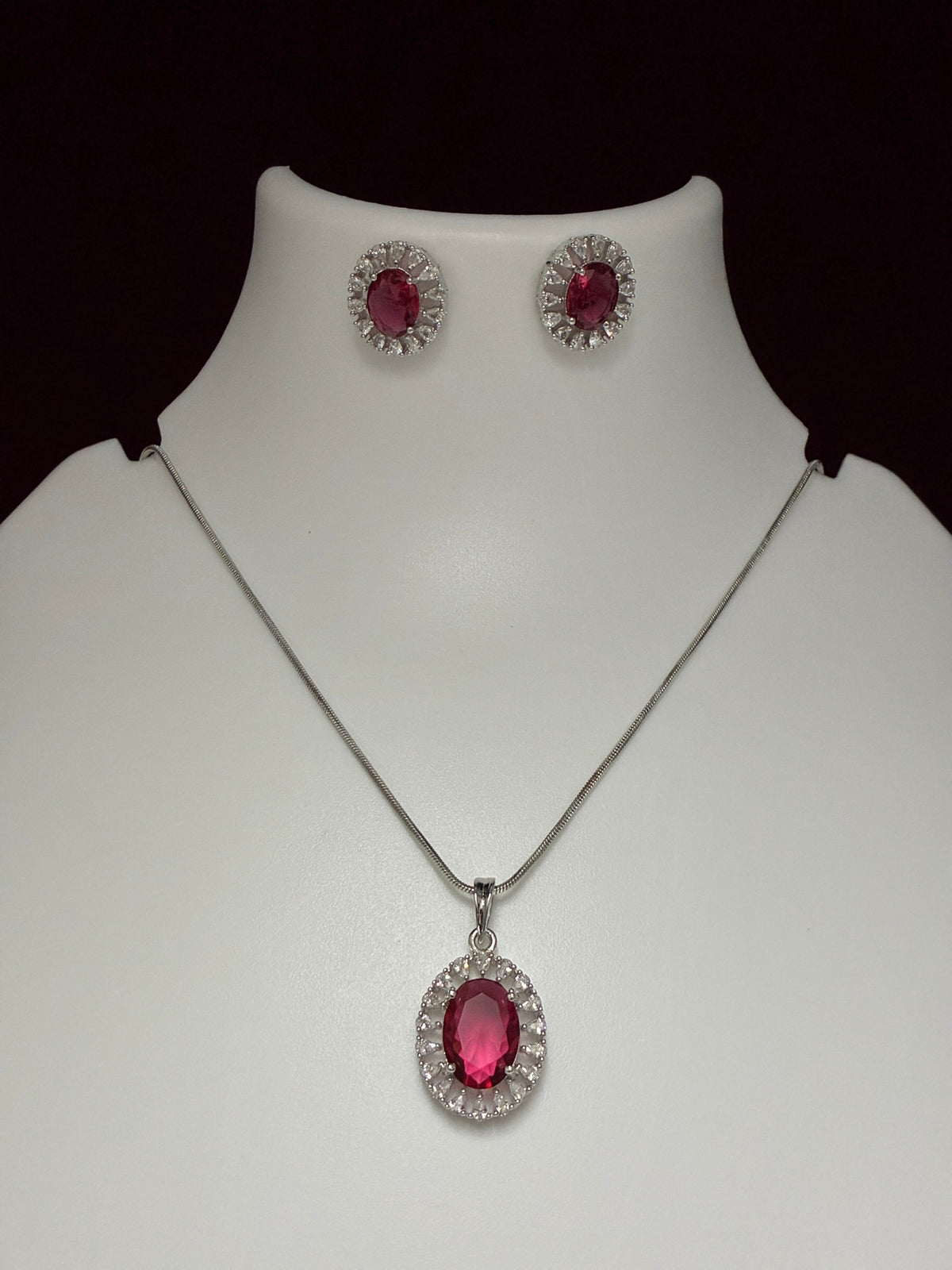 CZ Royal Ruby Pendant Set