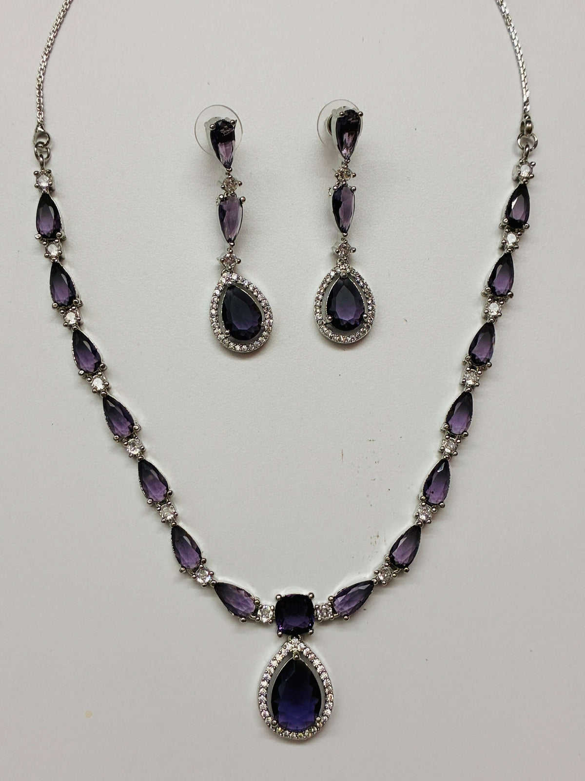 CZ Lavender Water Drop line Necklace Set