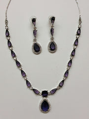 CZ Lavender Water Drop line Necklace Set