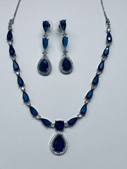 CZ Blue Water Drop line Necklace Set