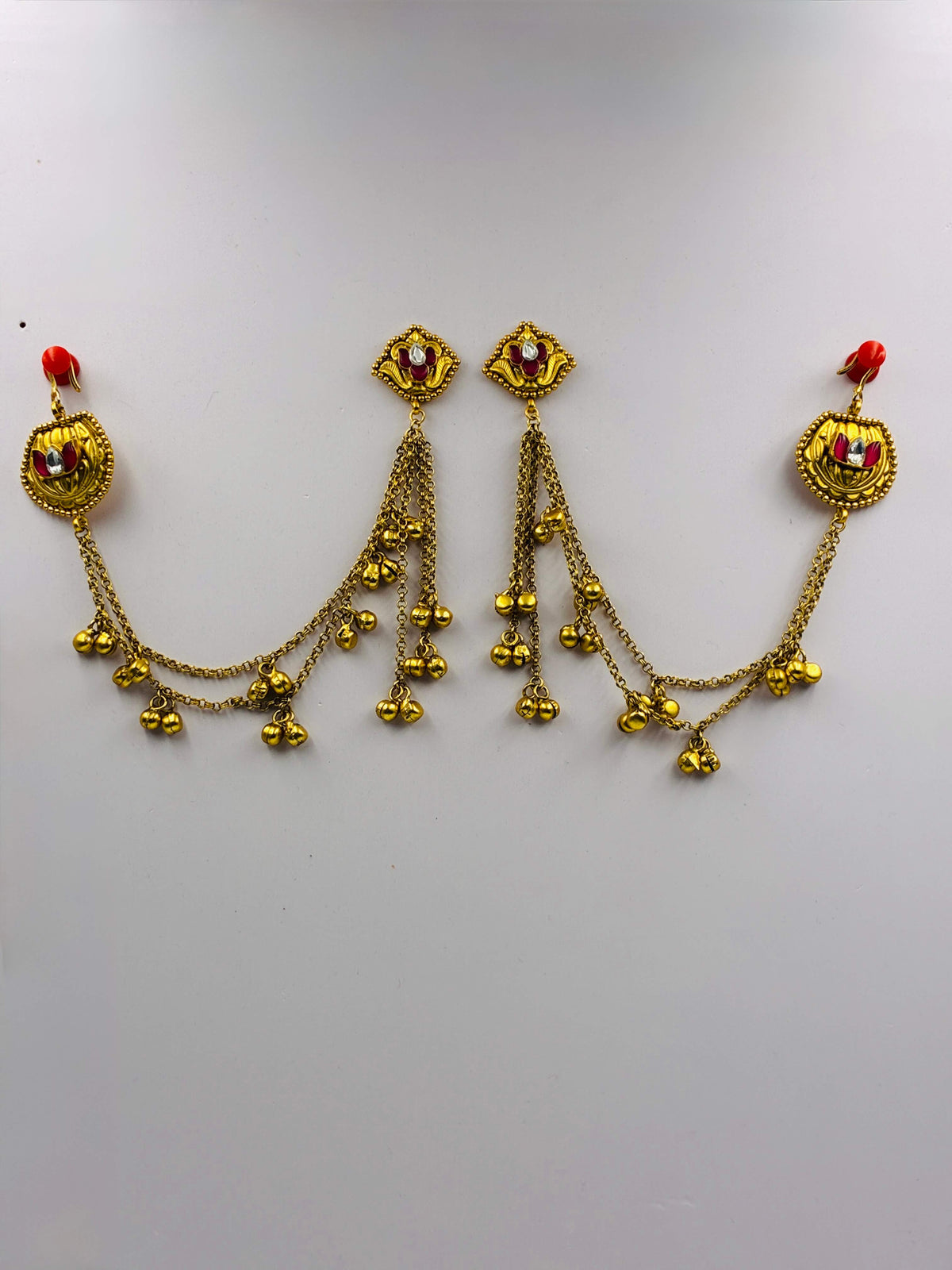 Antique Lotus Earrings with ear chain