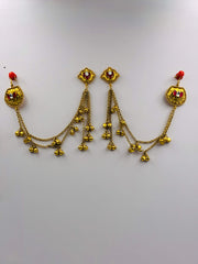 Antique Lotus Earrings with ear chain