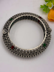 Oxidised Openable Ruby Green Antique Kada