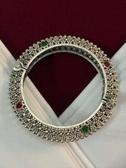Oxidised Openable Ruby Green Antique Kada